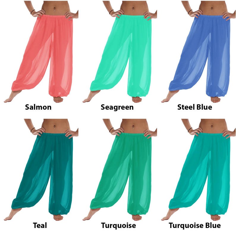 Chiffon Harem Pants Women, Belly Dance Trousers, Boho Genie Pants, Yoga Longue Wide Leg Pants, Pantaloons Halloween Pants, Belly Dance Pants image 8