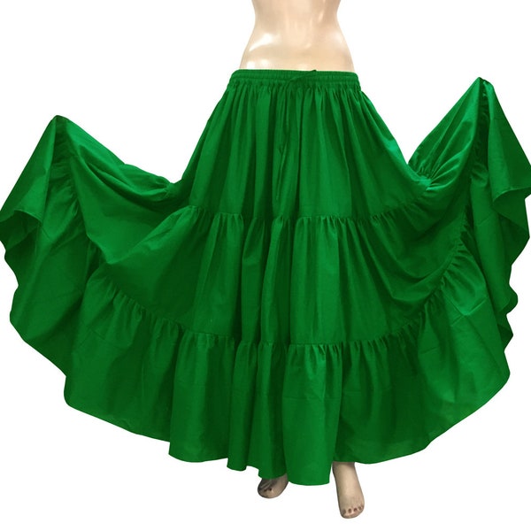 Emerald Green - Cotton 10 Yard 3 Tiered Skirt Belly Dance Tribal Panel Skirt Full Long Gypsy Hippie Boho Costume Ruffle Bohemian ATS