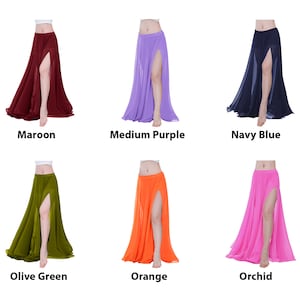 360 Degree 2 Side Slit Skirt Chiffon Full Circle Skirt Belly Dance Tribal Panel Skirt Full Long 9 Yard Skirt 25 Colors Available