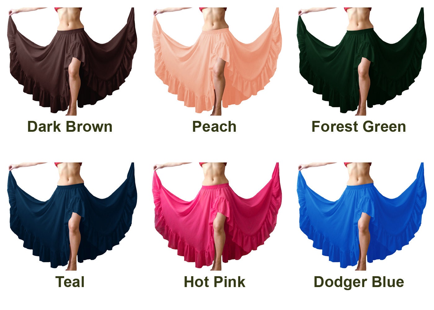 360 Degree Slit Flamenco Skirt Chiffon Full Circle Skirt Belly Dance Tribal Panel Skirt Full Long 12 Yard Ruffle Skirt 25 Colors Available