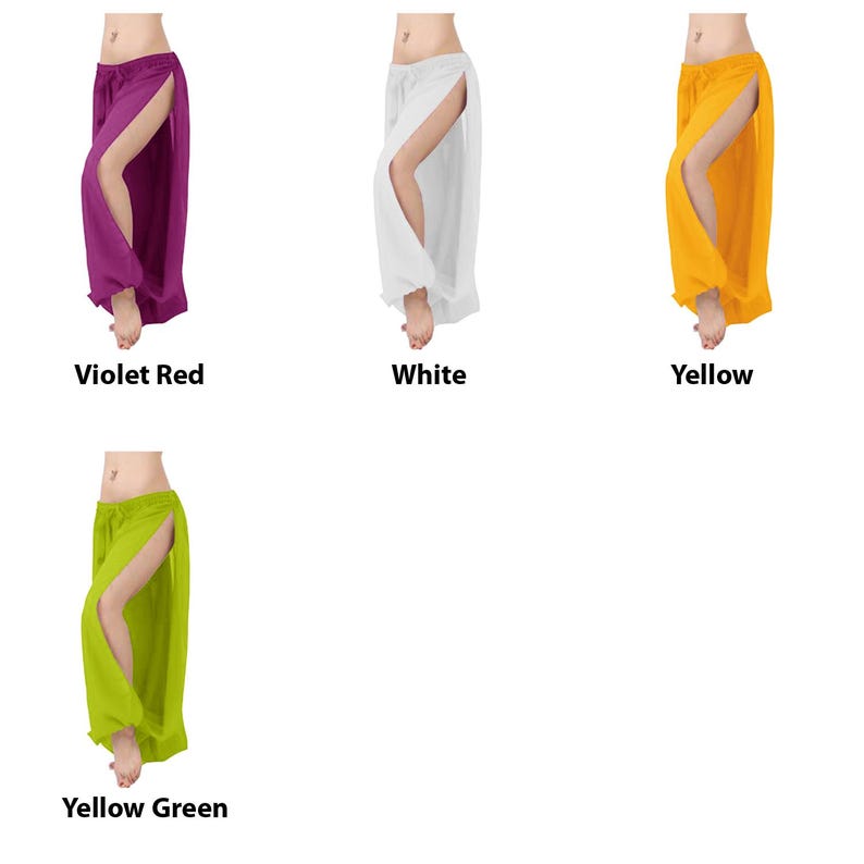 Chiffon Harem Pants Women, 2 Side Slit Belly Dance Trousers, Boho Genie Pants, Yoga Longue Wide Leg Pants, Pantaloons Halloween Trousers image 10