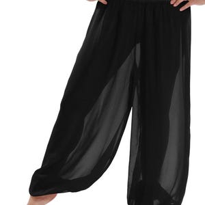 Chiffon Harem Pants Women, Belly Dance Trousers, Boho Genie Pants, Yoga Longue Wide Leg Pants, Pantaloons Halloween Pants, Belly Dance Pants image 10