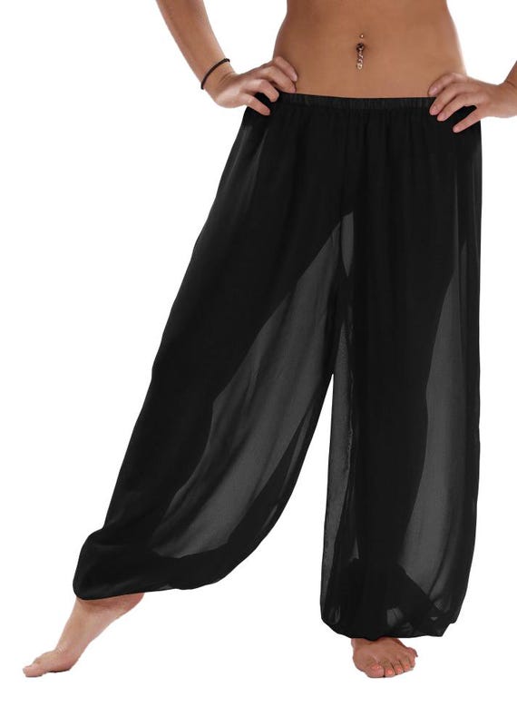 Chiffon Harem Pants Women, Belly Dance Trousers, Boho Genie Pants