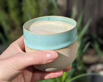 Celadon green ceramic cup, handle less mug