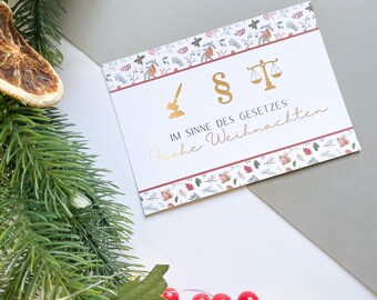 Christmas card with legal symbols, paragraph, scales of justice, gift for lawyers