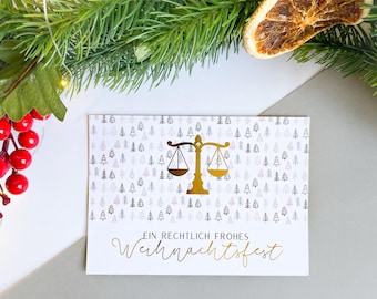 Christmas Card - Legally Merry Christmas, Scales of Justice, Gift for Lawyers, Attorneys, Law Students, Judges
