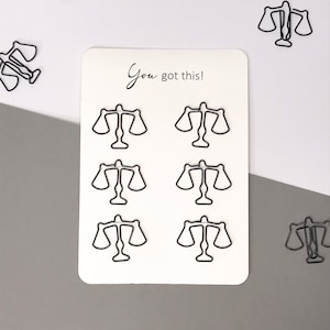 Paper clip scales of justice, gift for lawyers, attorneys, tax advisors, judges etc. 6 Büroklammern