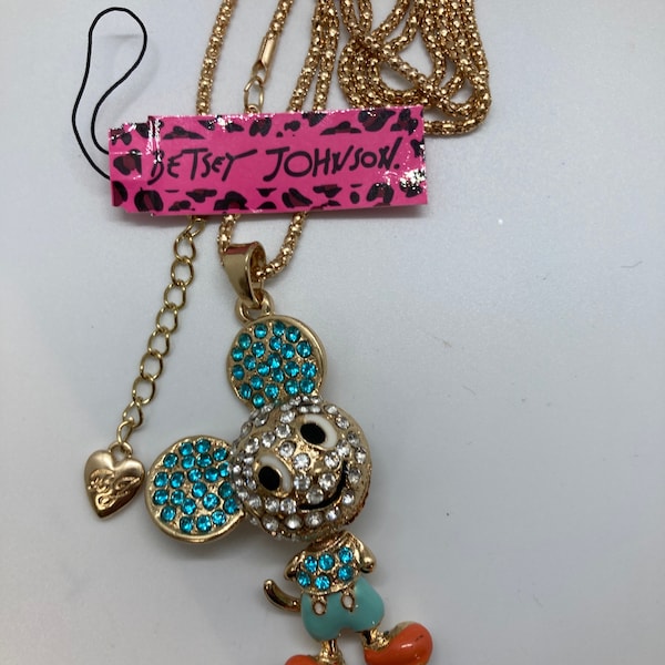 Betsey Johnson mouse/cartoon necklace/charm/keychain with moveable body
