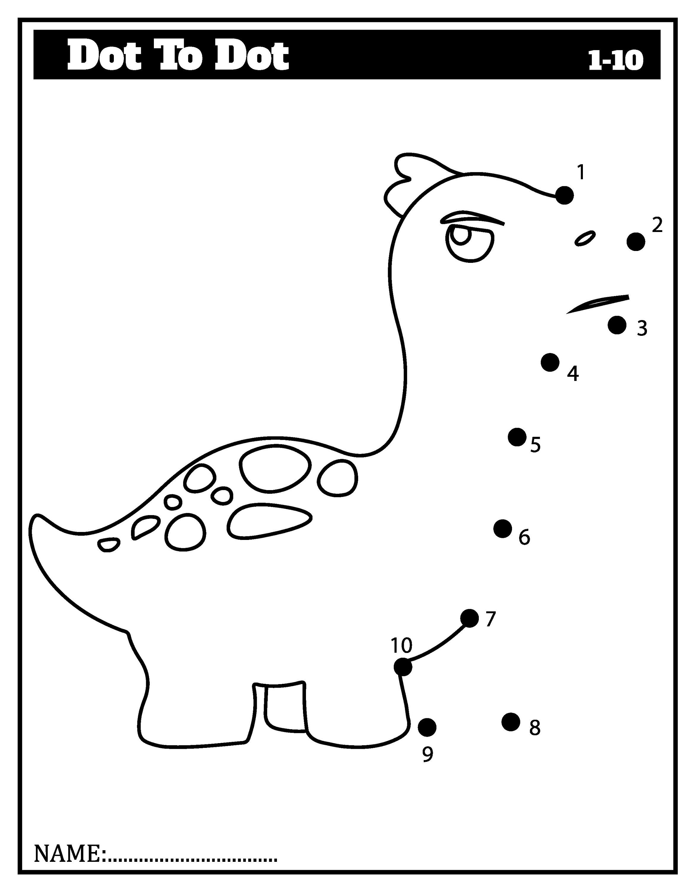 Dinosaur Dot to Dot 10 Coloring Pages for Kids - Etsy UK