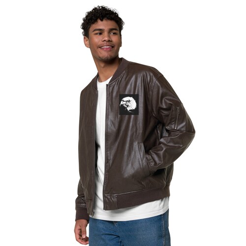 Mens shops Leather Bomber Jacket