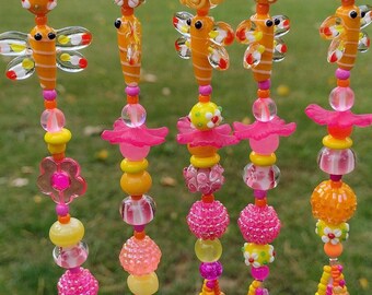 Beaded Dragonfly Zipper Pull – Lampwork Glass Purse Charm Suncatcher