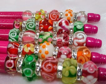 Lampwork Glass Bead Pen: Blingy Rhinestone Ballpoint Pen