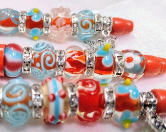 Lampwork Glass Beaded Ballpoint Pen: Junk Journal Pen with Ink Refill