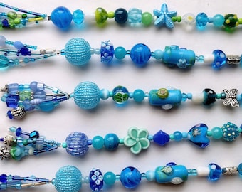 Ocean Colors  Purse Bling- Glass Bead Zipper Pull - Blue Lampwork Keychain - Glass Beaded Charm for Backpack Journal Planner- Christmas Gift