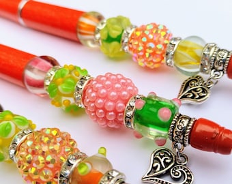 Tutti Frutti Beaded Ballpoint Pen: Handmade Glass Bead Charm Pen