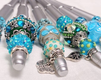 Blue Beaded Ballpoint Pen: Boho Bridal Registry Guest Book Pen