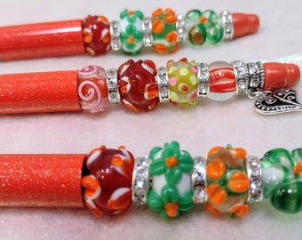 Lampwork Bead Pens: Fancy Ballpoint Pens with Rhinestones