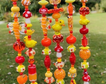 Beaded Lampwork Glass Purse Charm – Duck & Dragonfly Zipper Pull
