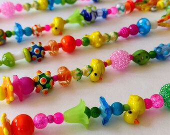 Colorful Beaded Purse Charm: Duck Zipper Pull, Lampwork Keychain