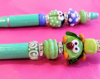 Cute Critters Beaded Pens - Blinged Out Ballpoint Pens - Glass Lampwork Beaded Pens - Junk Journal Sparkly Pen - Daily Planner Blingy Pen