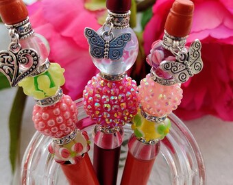 Floral Beaded Ballpoint Pen: Handmade Glass Bead Pen for Journals