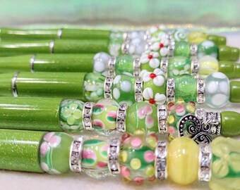 Lampwork Glass Ballpoint Pen: Beaded Journaling Pen with Rhinestones