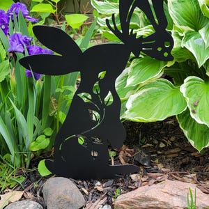Rabbit Garden Stake, Garden Decor , Bunny With Butterfly Garden Stake ...