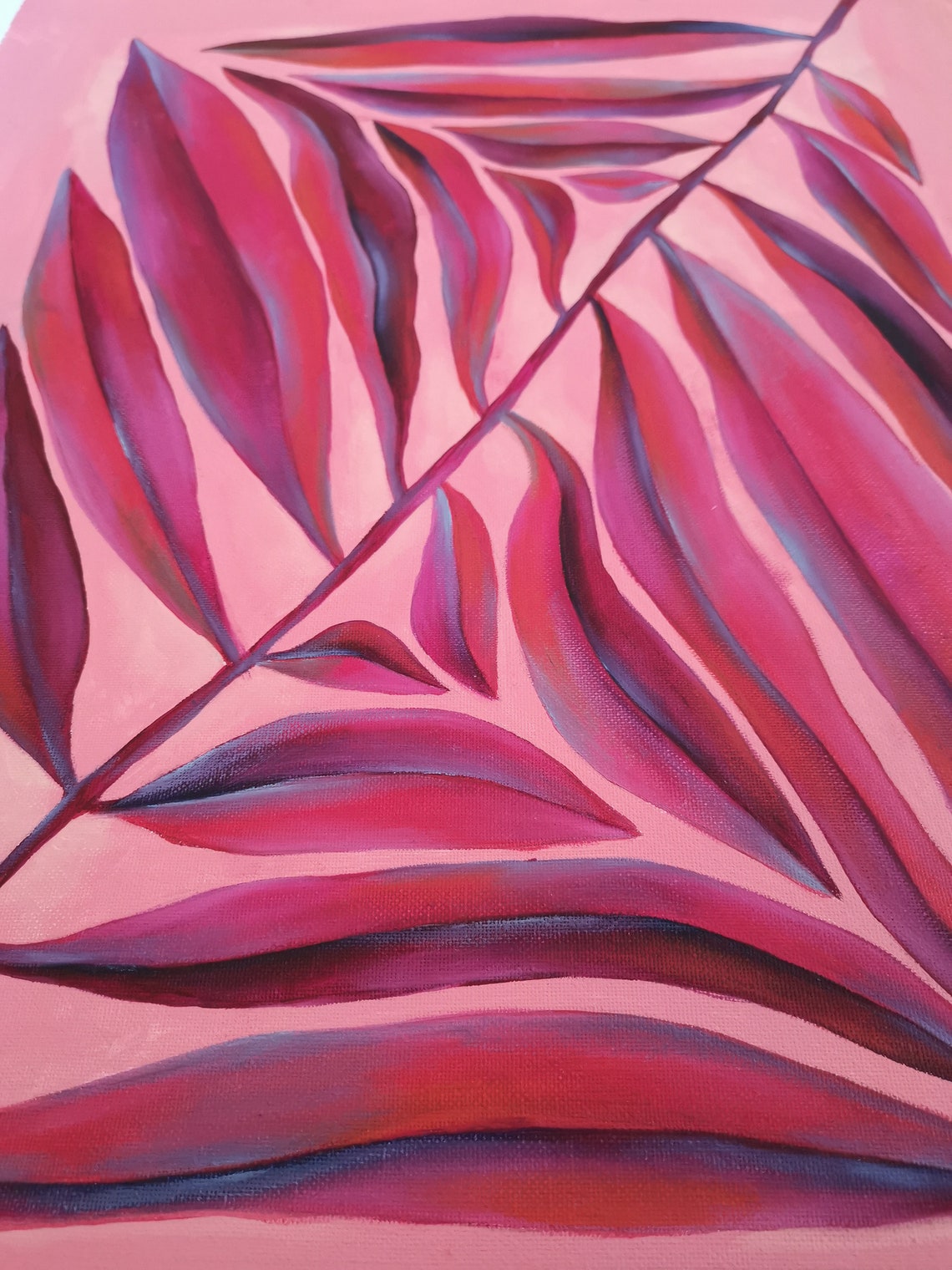 Original oil painting Pink red abstract plant Etsy