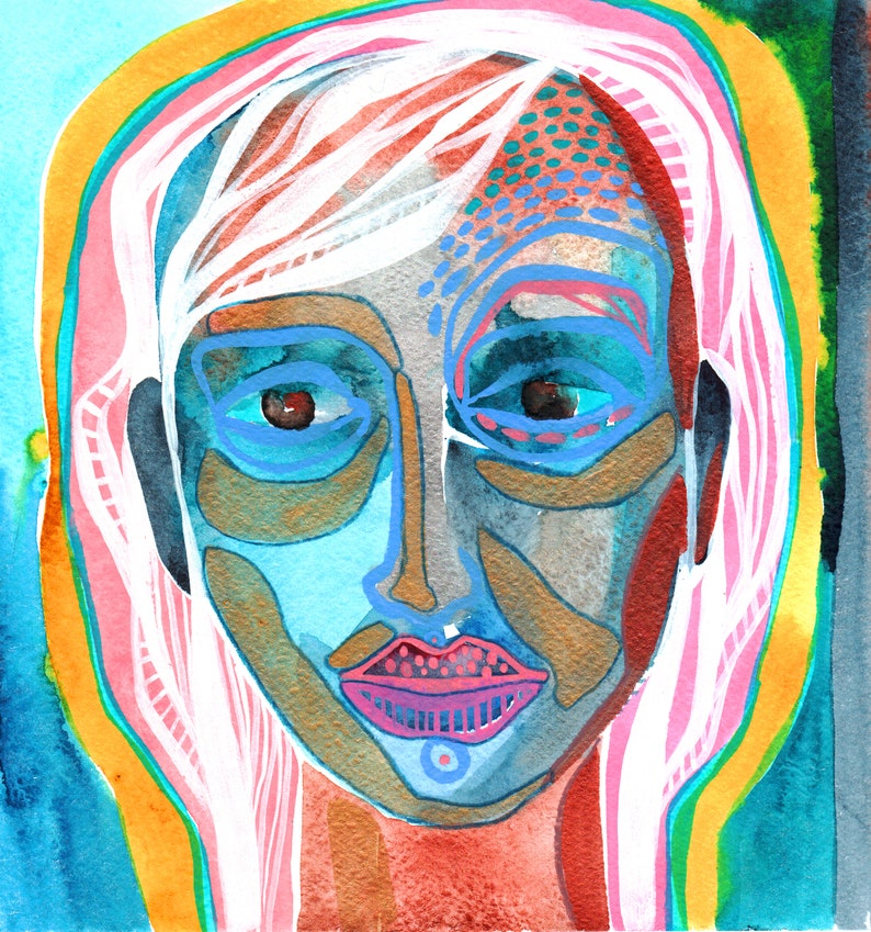 Abstract Face Art Original Watercolor Painting Female Etsy