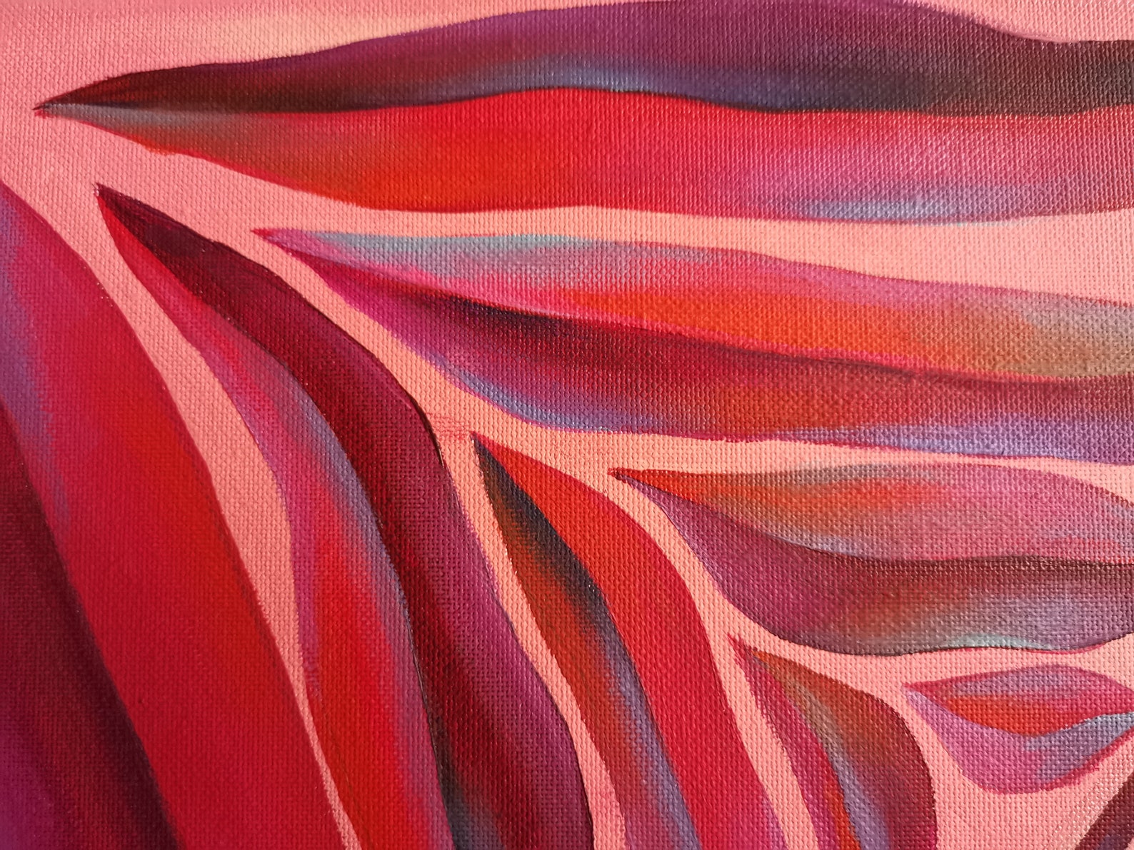 Original oil painting Pink red abstract plant Etsy