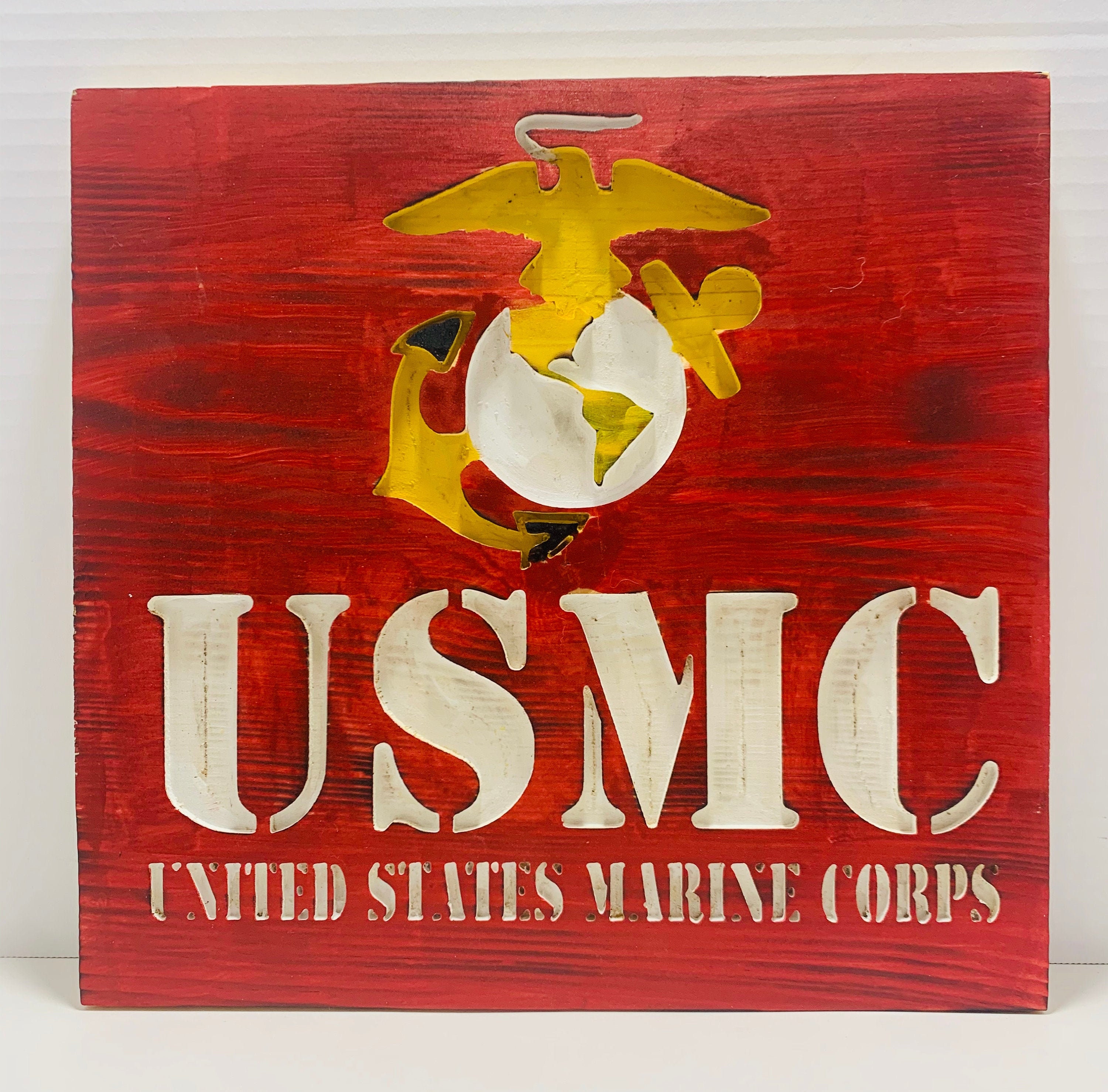 United States Marine Corps Handmade Wooden Sign Red with | Etsy