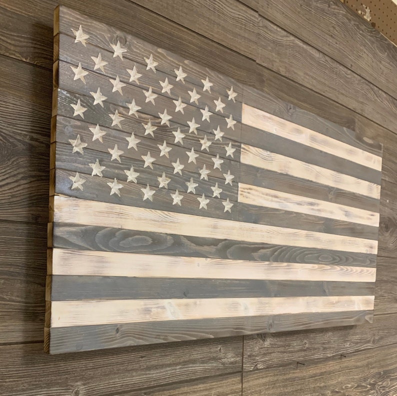 Greyscale Handmade Large Wooden American Flag Wall Art Rustic Etsy