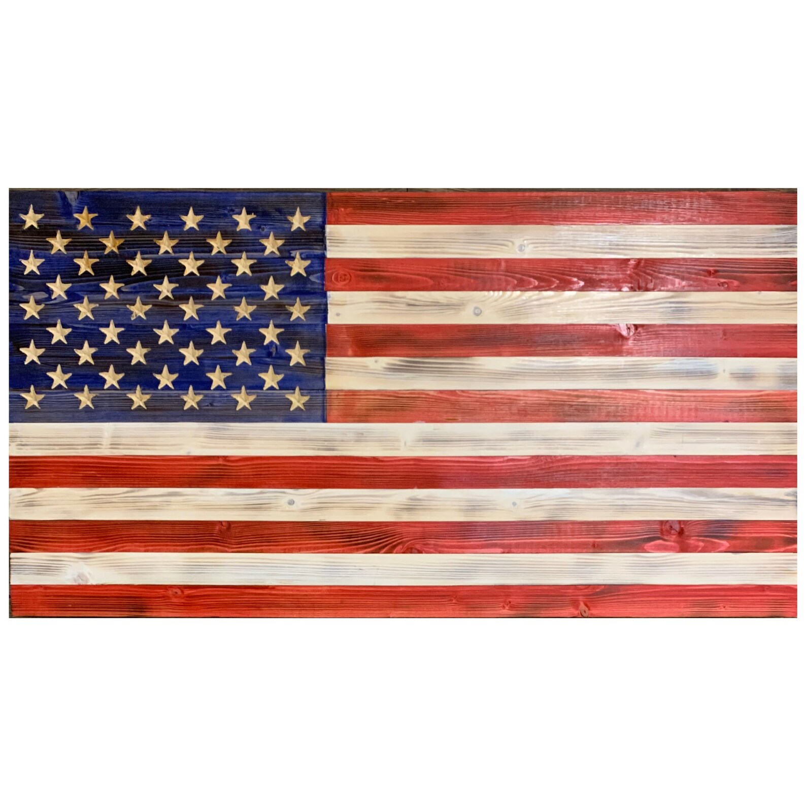 Handmade Large Wooden American Flag With Carved 50 Star Union Etsy