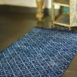 Handmade Long Indigo Rug, Block Printed Cotton. - Etsy