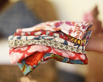 Soft Cloth Cotton Block Printed Napkins, Set of 6 Different Prints / Boho Table Setting / Bohemian Decor
