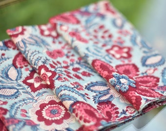 Block Print Cotton Napkins: Floral Table Linens, Set of 2