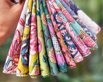 Block Print Cotton Napkins - Set of 12 Floral Dinner Napkins