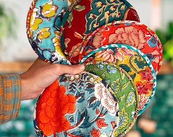 Set di due pattine, stampate a mano con block print, disponibili in 6 colori.