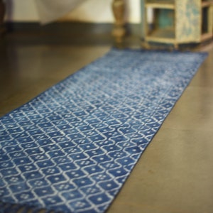 Handmade Long Indigo Rug, Block Printed Cotton. - Etsy