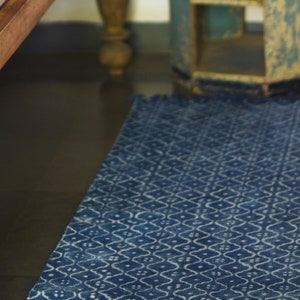 Handmade Long Indigo Rug, Block Printed Cotton. - Etsy