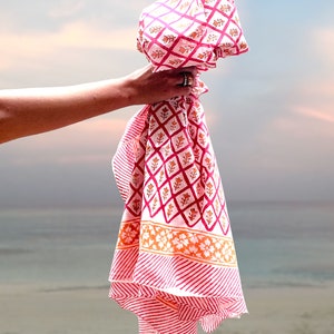 Pink sarong, beach towel made with soft block printed cotton. image 10