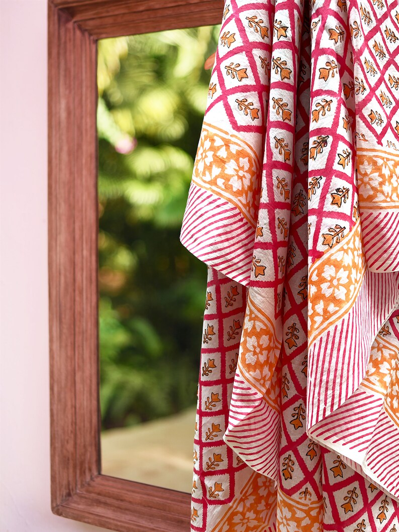 Pink sarong, beach towel made with soft block printed cotton. image 5