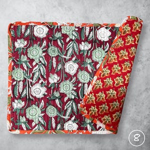 Block Printed Cotton Placemats (Set of 2): Reversible Quilted Boho Table Decor TWO TABLE MATS N 8