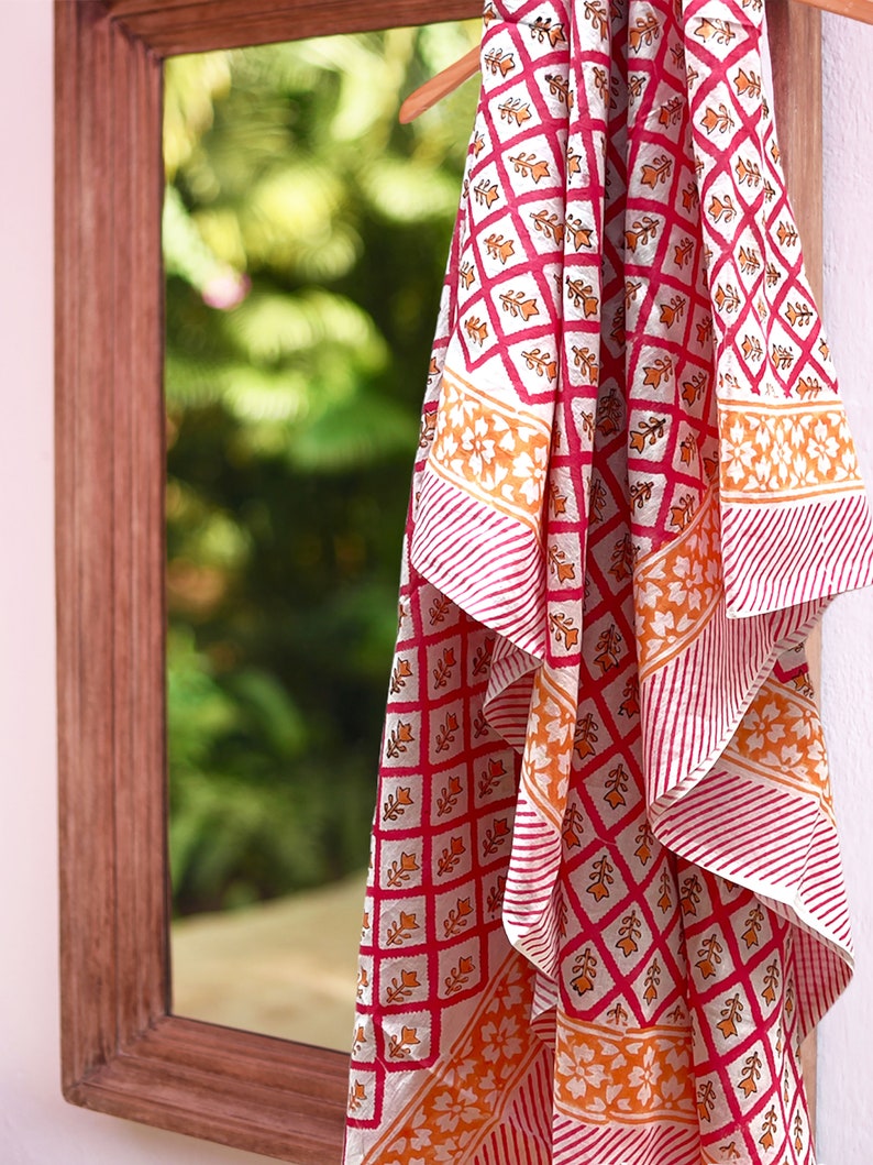 Pink sarong, beach towel made with soft block printed cotton. image 1