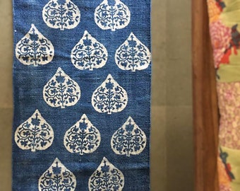 Handmade indigo runner rug, hand made block printed cotton. Available in different sizes.