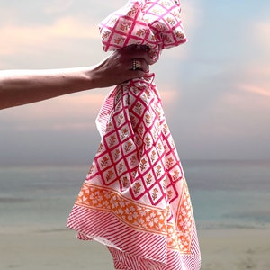 Pink sarong, beach towel made with soft block printed cotton. image 8