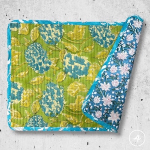 Block Printed Cotton Placemats (Set of 2): Reversible Quilted Boho Table Decor TWO TABLE MATS N 4
