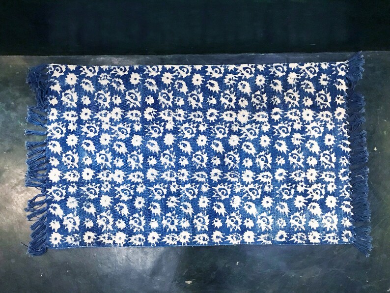Indigo Block Printed Handmade Cotton Rug / Handmade Rugs / Etsy