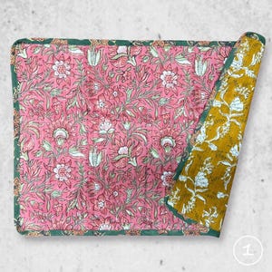 Block Printed Cotton Placemats (Set of 2): Reversible Quilted Boho Table Decor TWO TABLE MATS N 1