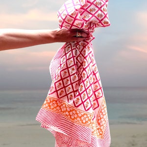 Pink sarong, beach towel made with soft block printed cotton. image 6